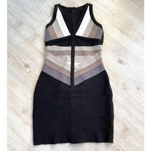 Colorblock Bodycon Bandage Dress | Black/Tan Size Large